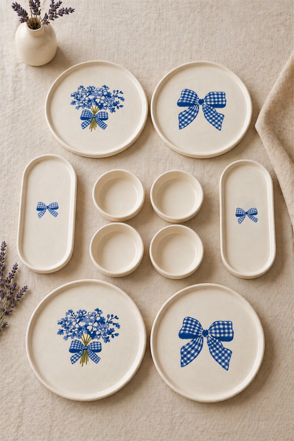 Azure Bloom 10 Parça 4 Kişilik Handmade Stackable Kahvaltı Takımı & Lüx Kahvaltılık Sunum Seti Tabağı - Sofralya