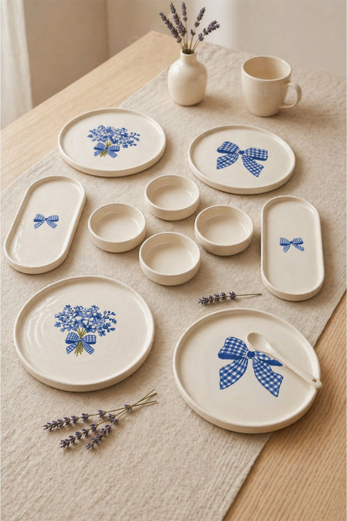Azure Bloom 10 Parça 4 Kişilik Handmade Stackable Kahvaltı Takımı & Lüx Kahvaltılık Sunum Seti Tabağı - Görsel 2