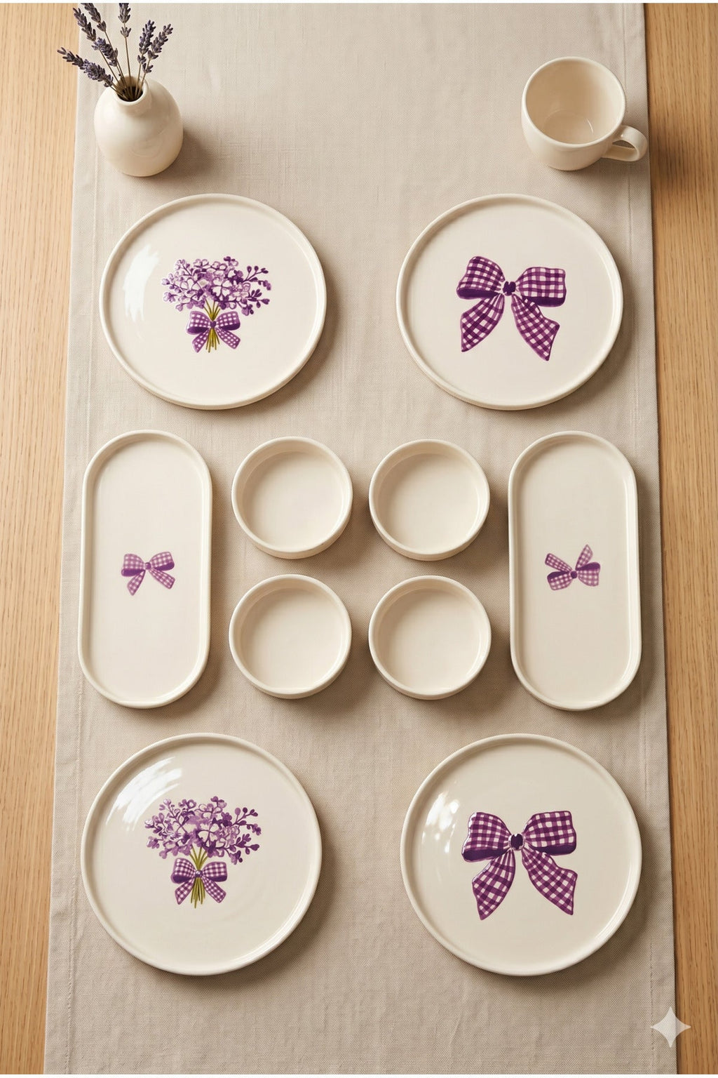 Lilac Bloom 10 Parça Handmade Kahvaltı Takımı 4 Kişilik Seramik Sunum & Servis Tabağı Kase Seti - Sofralya