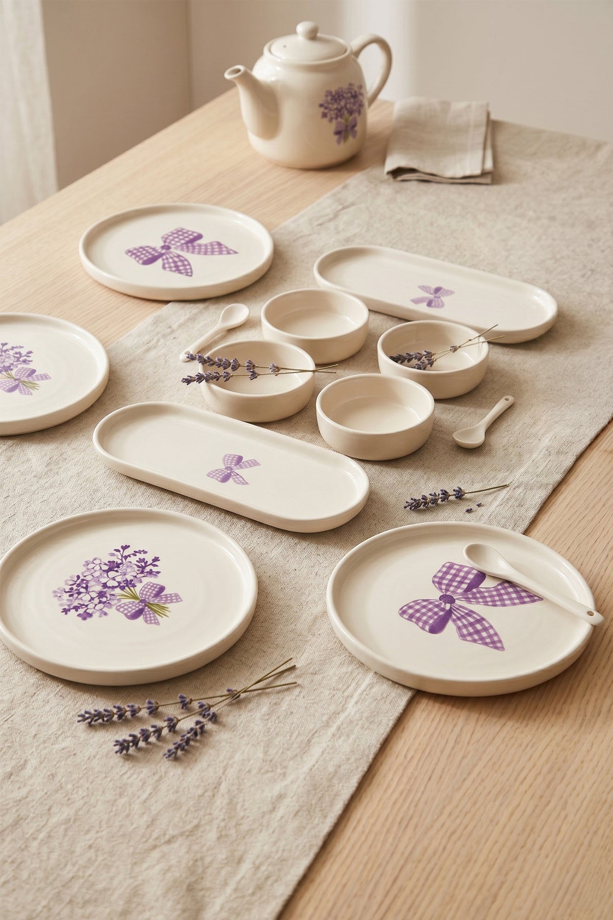 Lilac Bloom 10 Parça Handmade Kahvaltı Takımı 4 Kişilik Seramik Sunum & Servis Tabağı Kase Seti - Görsel 2