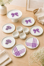Lilac Bloom 11 Parça 6 Kişilik Handmade Seramik Kahvaltı Takımı & Sunum Seti Lila Desenli Pasta Tabağı Seti - Görsel 2