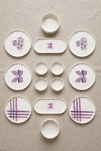 Lilac Bloom 14 Parça 6 Kişilik Handmade Stackable Seramik Tabak Seti Premium Sunum & Kahvaltı Takımı- Lüks Mor Fiyonklu…