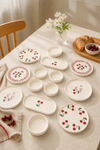 Rosella Cherry 14 Parça 6 Kişilik Handmade Stackable Kahvaltı Takımı - Lüx Kahvaltılık Sunum Seti Tabağı - Sofralya