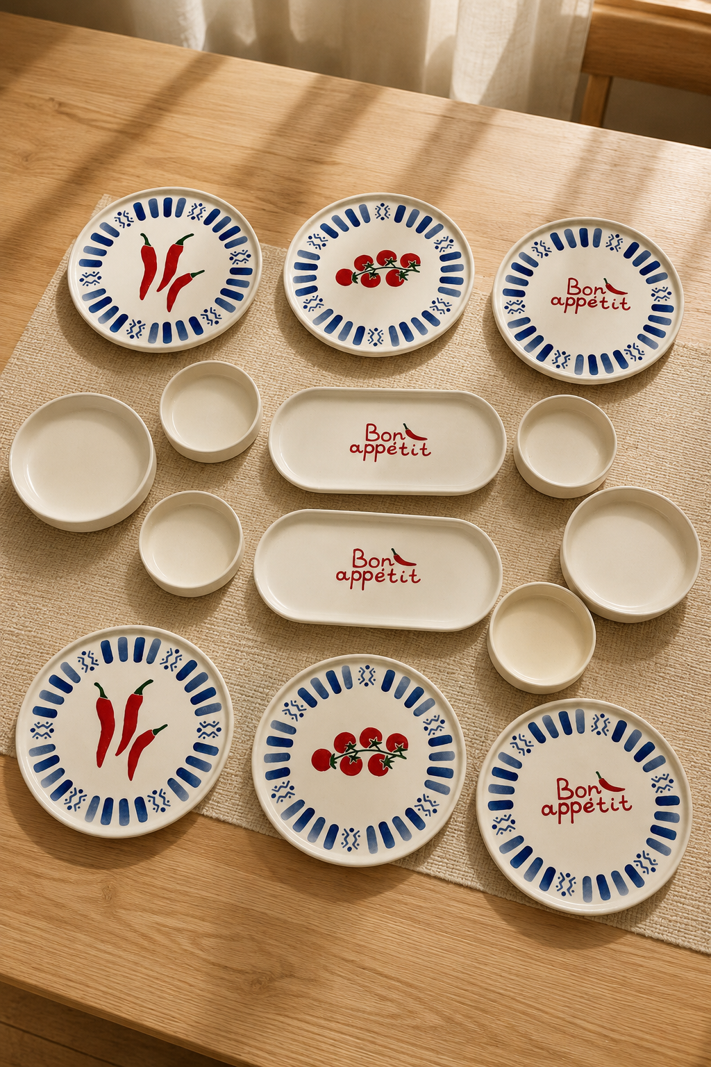 Azure Bon Appetit 14 Parça 6 Kişilik Handmade Stackable Seramik Kahvaltı Takımı Lüx Sunum Seti Tabağı - Sofralya