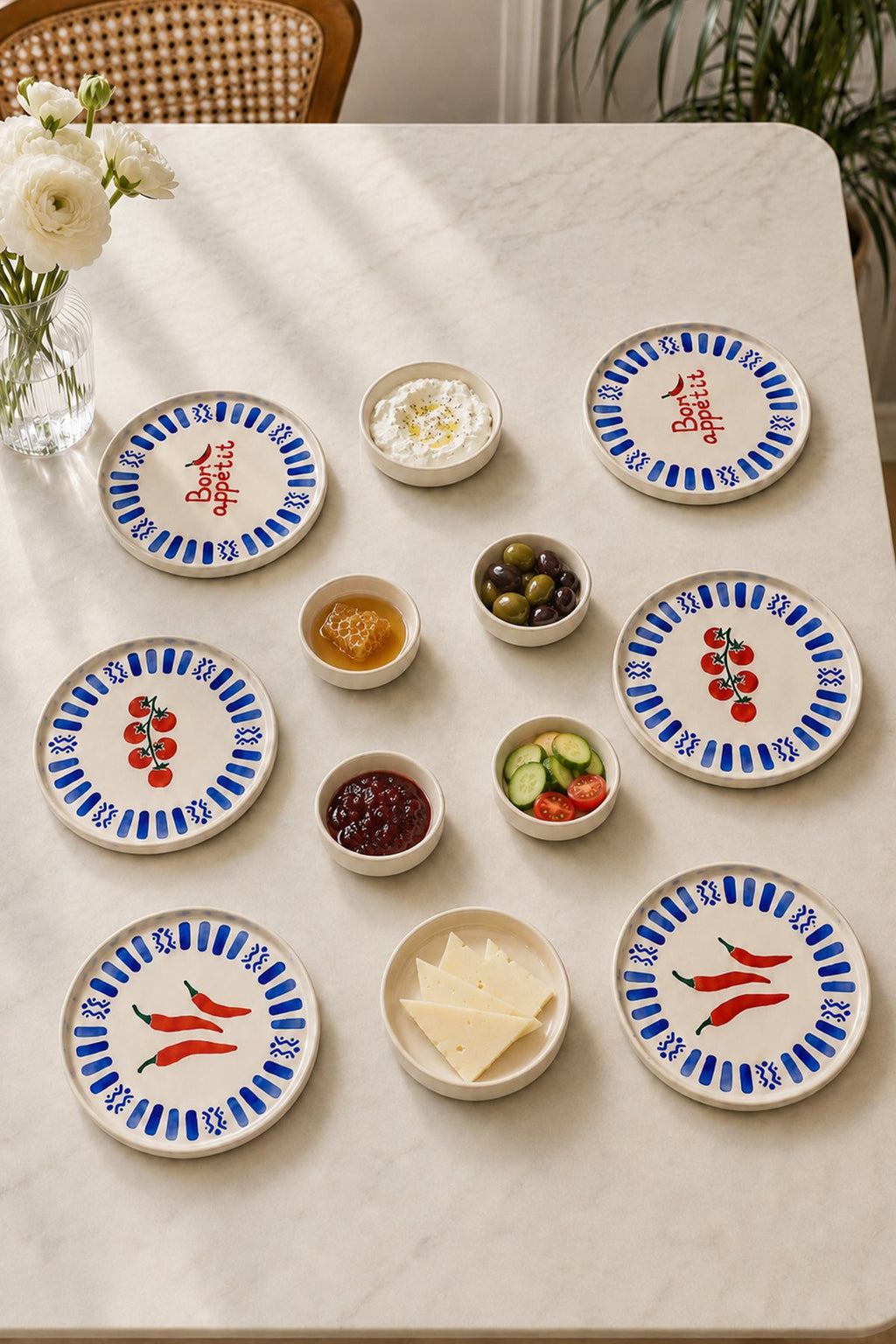 Azure Bon Appetit 12 Parça 6 Handmade Kişilik Stackable Seramik Kahvaltı Takımı Lüx Sunum Seti Tabağı - Görsel 2