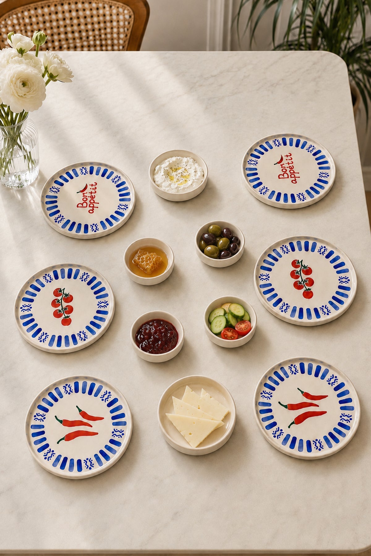 Azure Bon Appetit 12 Parça 6 Handmade Kişilik Stackable Seramik Kahvaltı Takımı Lüx Sunum Seti Tabağı - Görsel 2