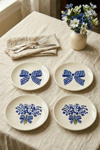 Azure Bloom 4’lü Handmade Çiçek Desenli Seramik Tatlı Tabağı 16 cm Pasta Kahvaltı Sunum Tabak Seti - Sofralya