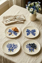 Azure Bloom 4’lü Handmade Çiçek Desenli Seramik Tatlı Tabağı 16 cm Pasta Kahvaltı Sunum Tabak Seti - Görsel 2