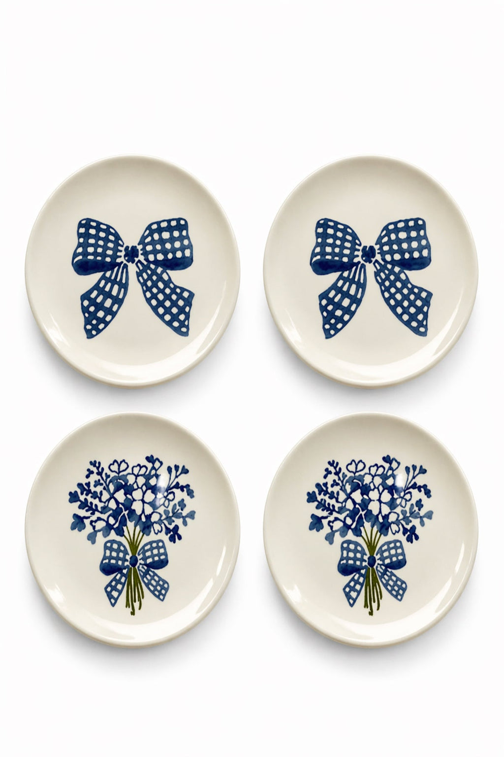 Azure Bloom 4’lü Handmade Çiçek Desenli Seramik Tatlı Tabağı 16 cm Pasta Kahvaltı Sunum Tabak Seti - Görsel 3