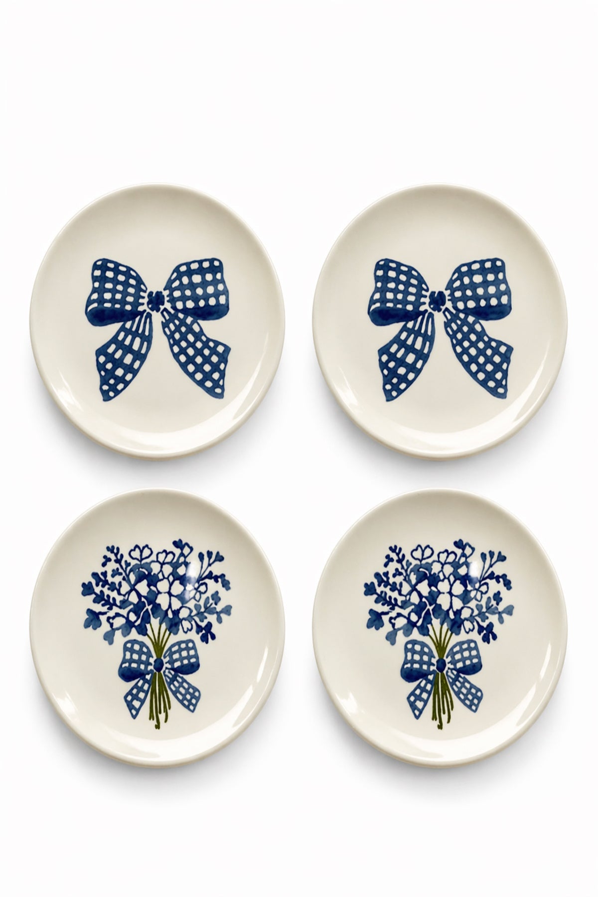 Azure Bloom 4’lü Handmade Çiçek Desenli Seramik Tatlı Tabağı 16 cm Pasta Kahvaltı Sunum Tabak Seti - Görsel 3
