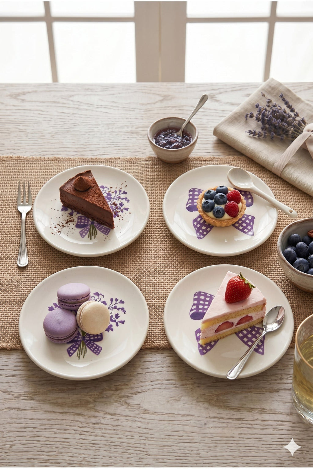 Lilac Bloom 4’lü Handmade Seramik Tatlı Tabağı 16 cm Lila Çiçek Desenli Pasta Kahvaltı Sunum Tabak Seti Şık - Görsel 2