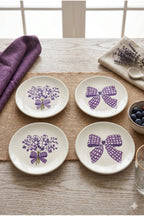Lilac Bloom 4’lü Handmade Seramik Tatlı Tabağı 16 cm Lila Çiçek Desenli Pasta Kahvaltı Sunum Tabak Seti Şık - Görsel 3