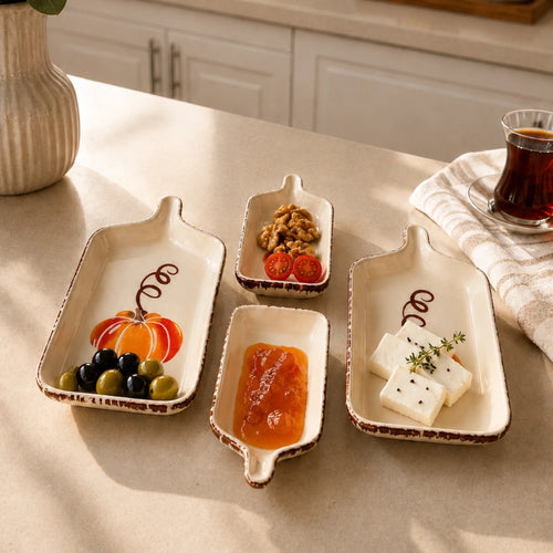 Balkabağı desenli 4'lü seramik kahvaltılık set sofra sunumu