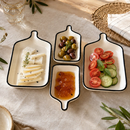 Hayat ağacı desenli 4'lü seramik kahvaltılık set sofra sunumu