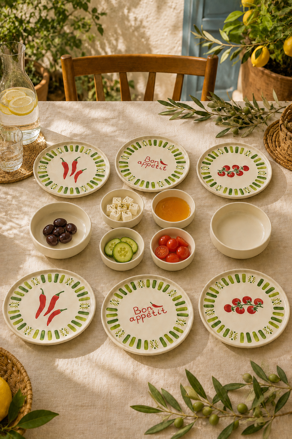 Verde Bon Appetit 12 Parça 6 Kişilik Stackable Seramik Kahvaltı Takımı Lüx Sunum Seti Tabağı - Görsel 4