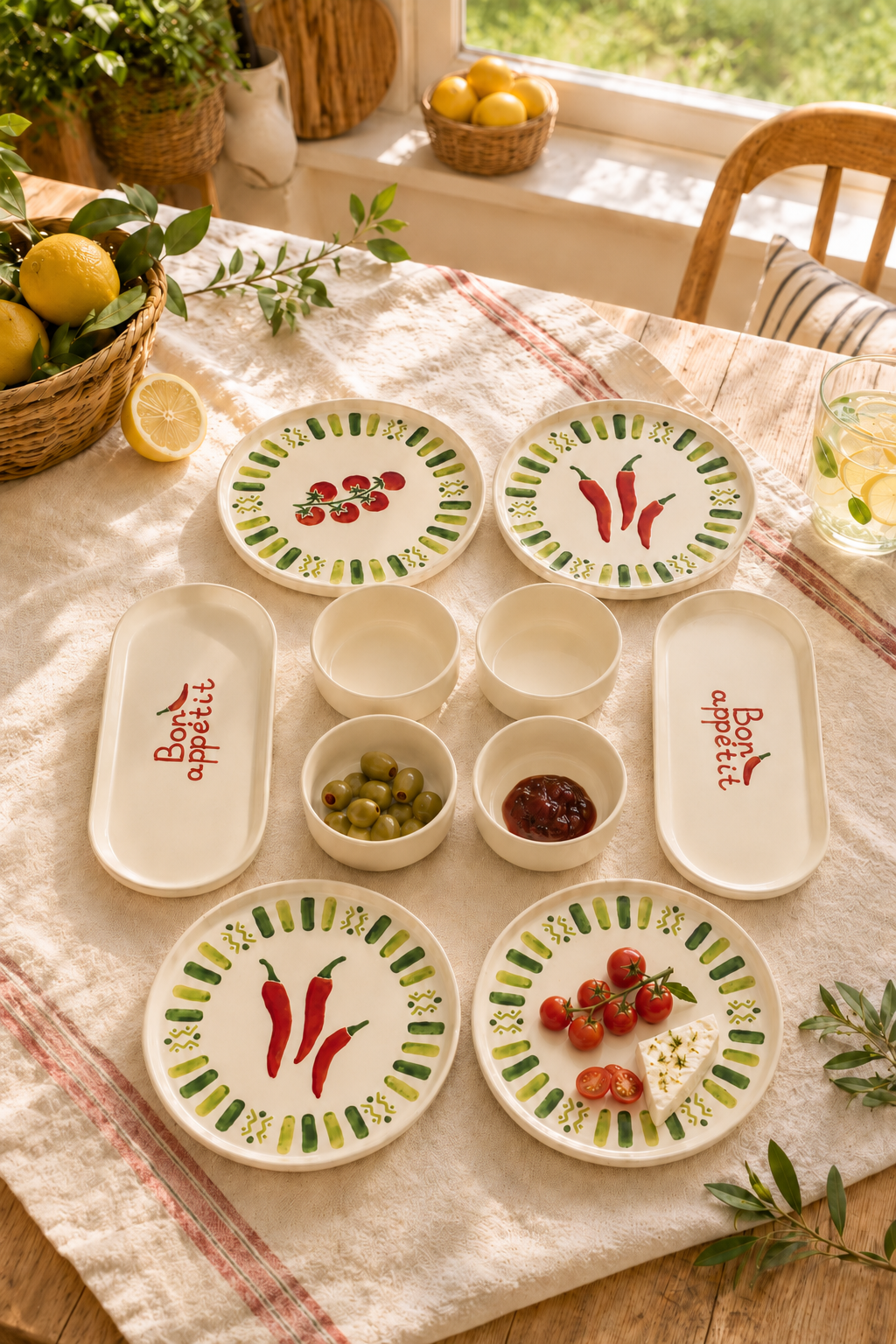 Verde Bon Appetit 10 Parça 4 Kişilik Stackable Seramik Kahvaltı Takımı Lüx Sunum Seti Tabağı - Görsel 2