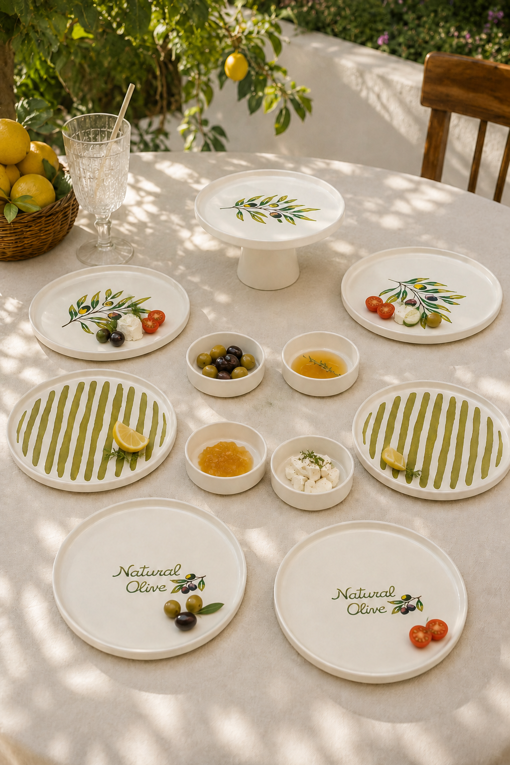 Olea 11 Parça 6 Kişilik Stackable Seramik Kahvaltı ve Servis Takımı Zeytin Desenli - Görsel 2