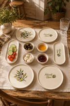 Olea 10 Parça 4 Kişilik Seramik Kahvaltı Takımı Zeytin Desenli Kayık Tabaklı Sunum Seti - Görsel 2