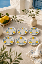 6’lı Handmade Limon Desenli Seramik Tatlı Tabağı 16 cm Akdeniz Temalı Pasta Kahvaltı ve Sunum Tabağı - Görsel 3