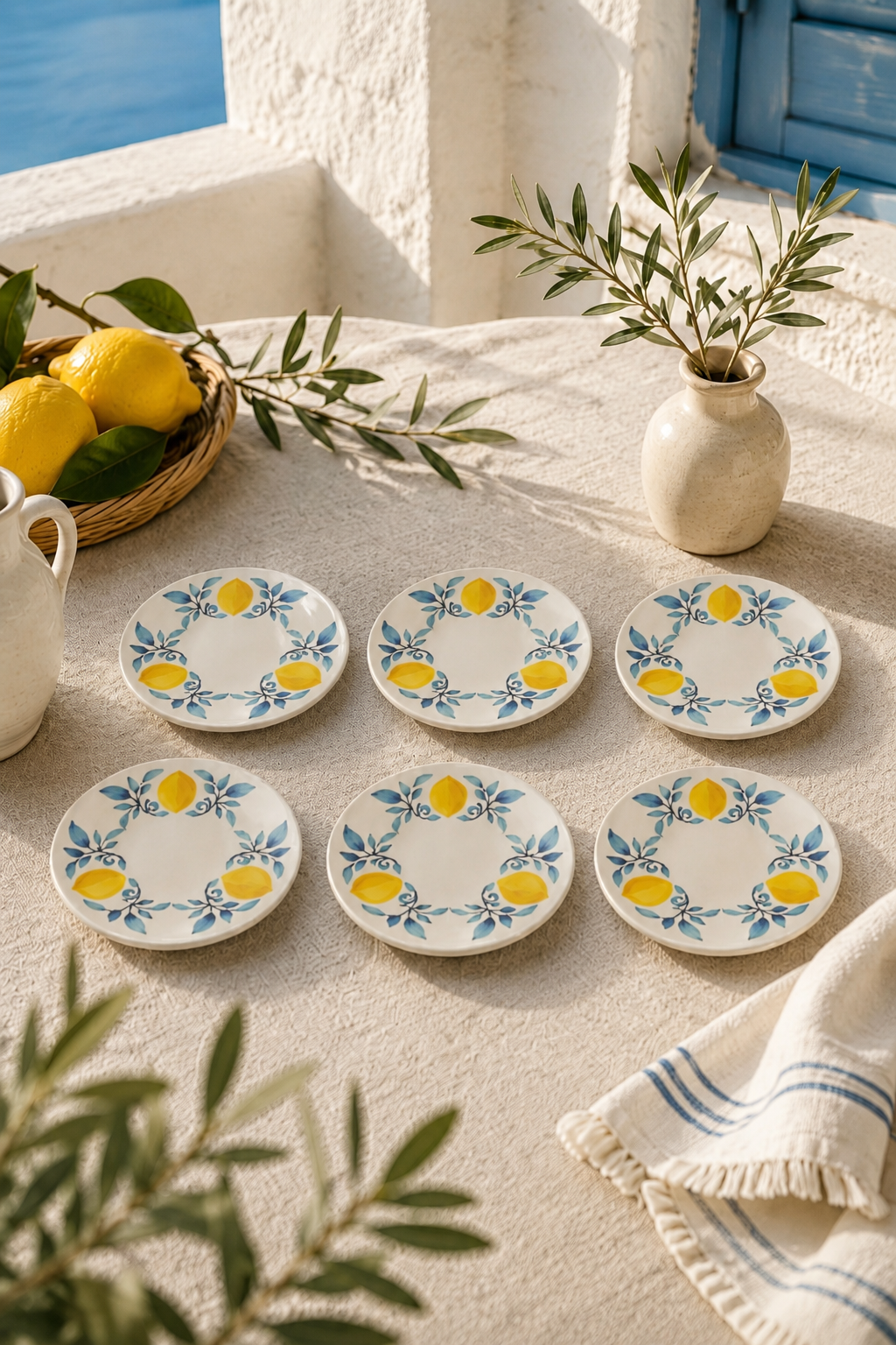 6’lı Handmade Limon Desenli Seramik Tatlı Tabağı 16 cm Akdeniz Temalı Pasta Kahvaltı ve Sunum Tabağı - Görsel 3
