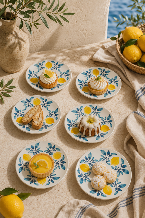 6’lı Handmade Limon Desenli Seramik Tatlı Tabağı 16 cm Akdeniz Temalı Pasta Kahvaltı ve Sunum Tabağı - Görsel 2