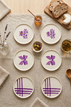 Lilac Bloom 6’lı Handmade Seramik Pasta Tabağı 20 cm Lila Desenli 6 Kişilik Tatlı Sunum Servis Tabak Seti - Görsel 2