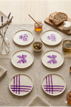 Lilac Bloom 6’lı Handmade Seramik Pasta Tabağı 20 cm Lila Desenli 6 Kişilik Tatlı Sunum Servis Tabak Seti - Görsel 3