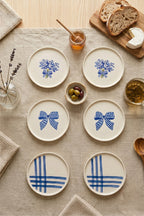 Azure Bloom 6’lı Handmade Seramik Pasta Tabağı 20 cm Mavi Desenli 6 Kişilik Tatlı Sunum Servis Tabak Seti - Görsel 3