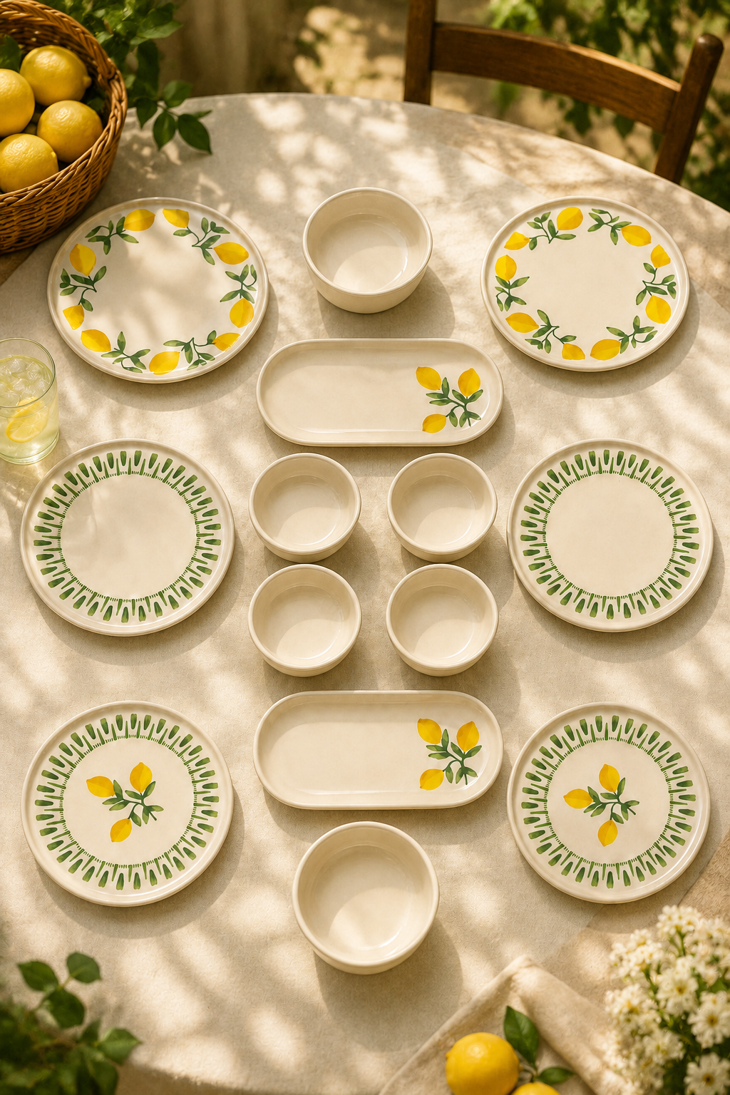 Riviera Green 14 Parça 6 Kişilik Handmade Stackable Seramik Tabak Seti Premium Sunum & Kahvaltı Takımı - Sofralya