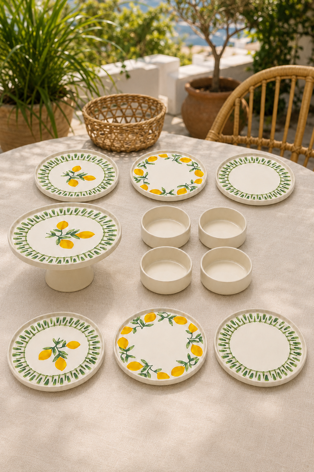 Riviera Green 11 Parça 6 Kişilik Handmade Stackable Seramik Tabak Seti Premium Sunum & Kahvaltı Takımı - Sofralya