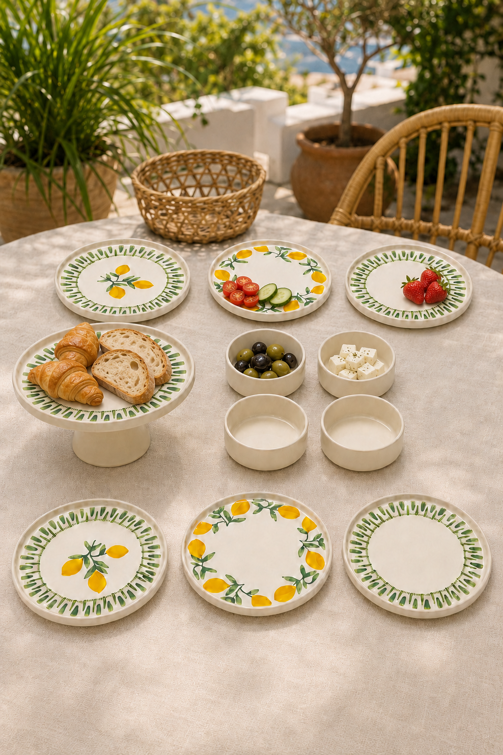 Riviera Green 11 Parça 6 Kişilik Handmade Stackable Seramik Tabak Seti Premium Sunum & Kahvaltı Takımı - Görsel 2