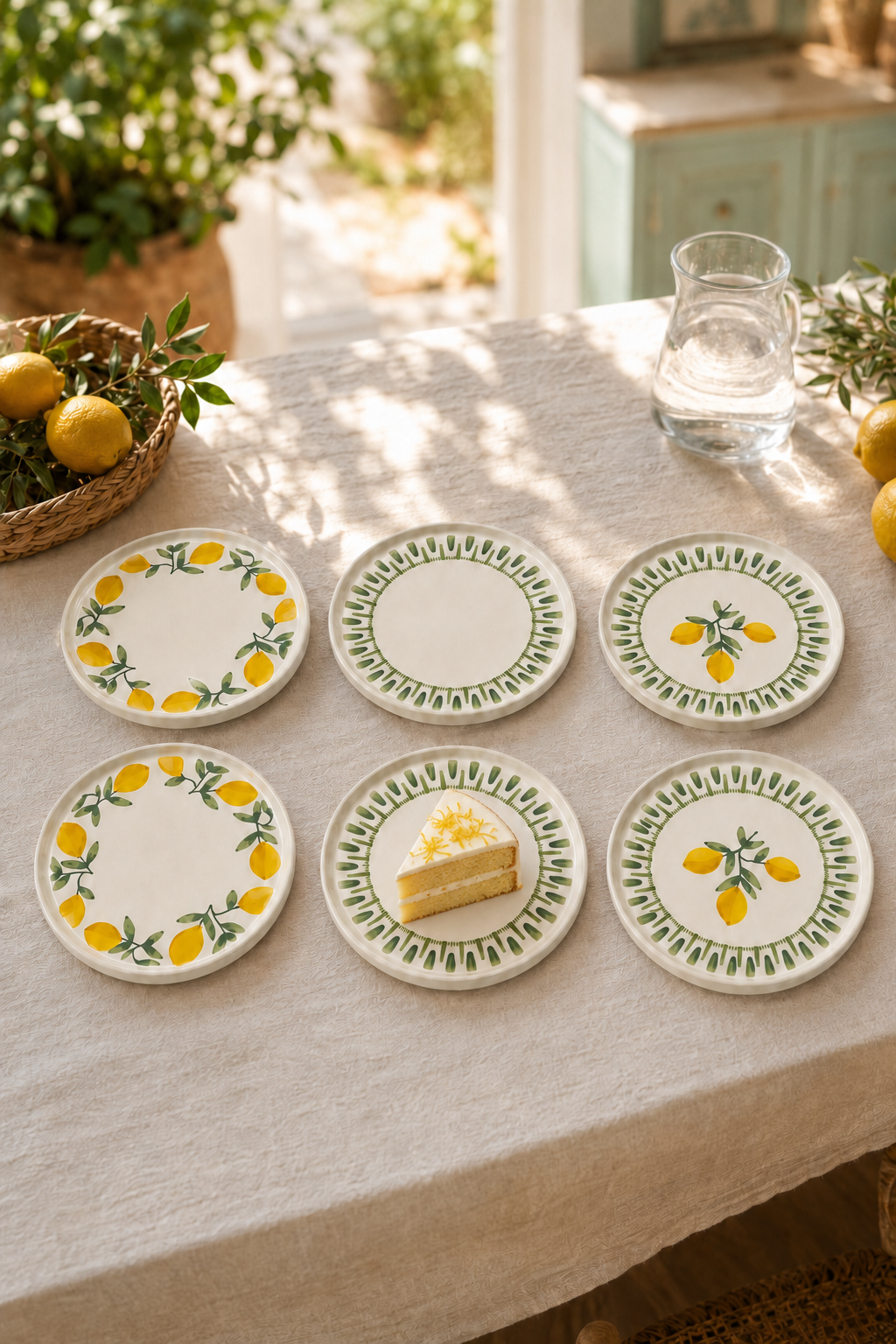 Riviera Green 6’lı Seramik Pasta ve Servis Tabağı Seti Stackable 20 cm Limon Desenli Akdeniz Sofra Takımı - Görsel 2