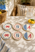 Marina 6’lı Stackable Seramik Pasta ve Servis Tabağı Seti 20 cm Deniz Desenli Akdeniz Sofra Takımı - Sofralya
