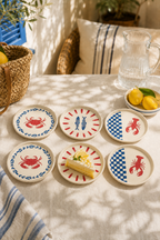 Marina 6’lı Stackable Seramik Pasta ve Servis Tabağı Seti 20 cm Deniz Desenli Akdeniz Sofra Takımı - Görsel 2