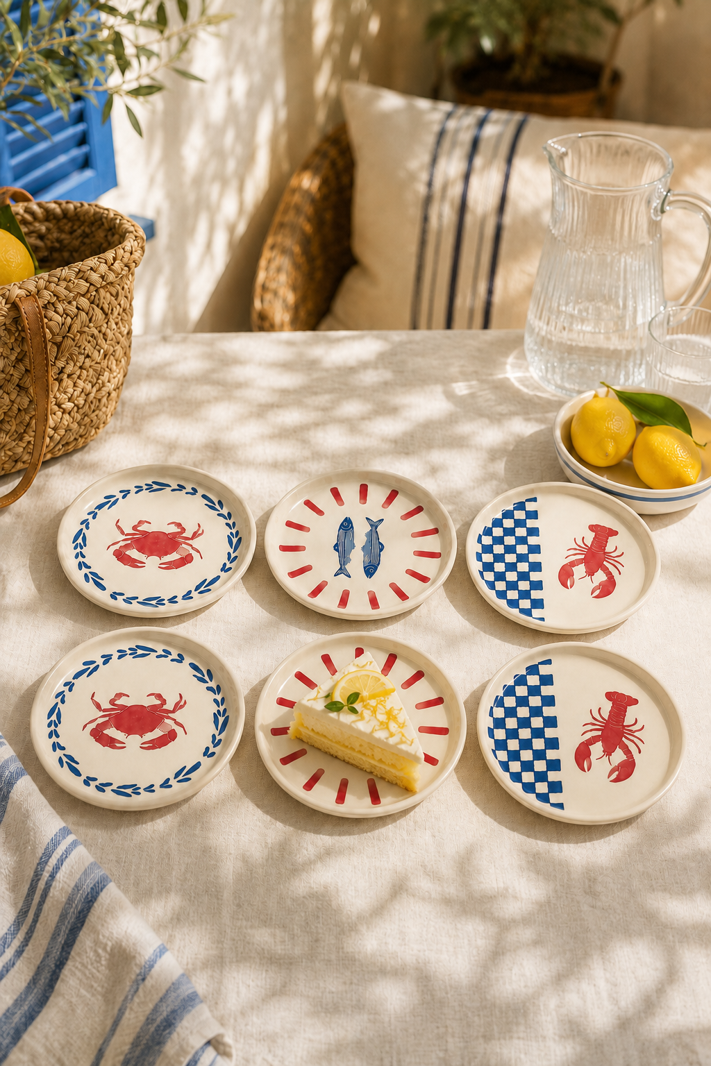 Marina 6’lı Stackable Seramik Pasta ve Servis Tabağı Seti 20 cm Deniz Desenli Akdeniz Sofra Takımı - Görsel 2