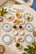 Riviera Blue 14 Parça 6 Kişilik Handmade Stackable Seramik Tabak Seti Premium Sunum & Kahvaltı Takımı - Görsel 2