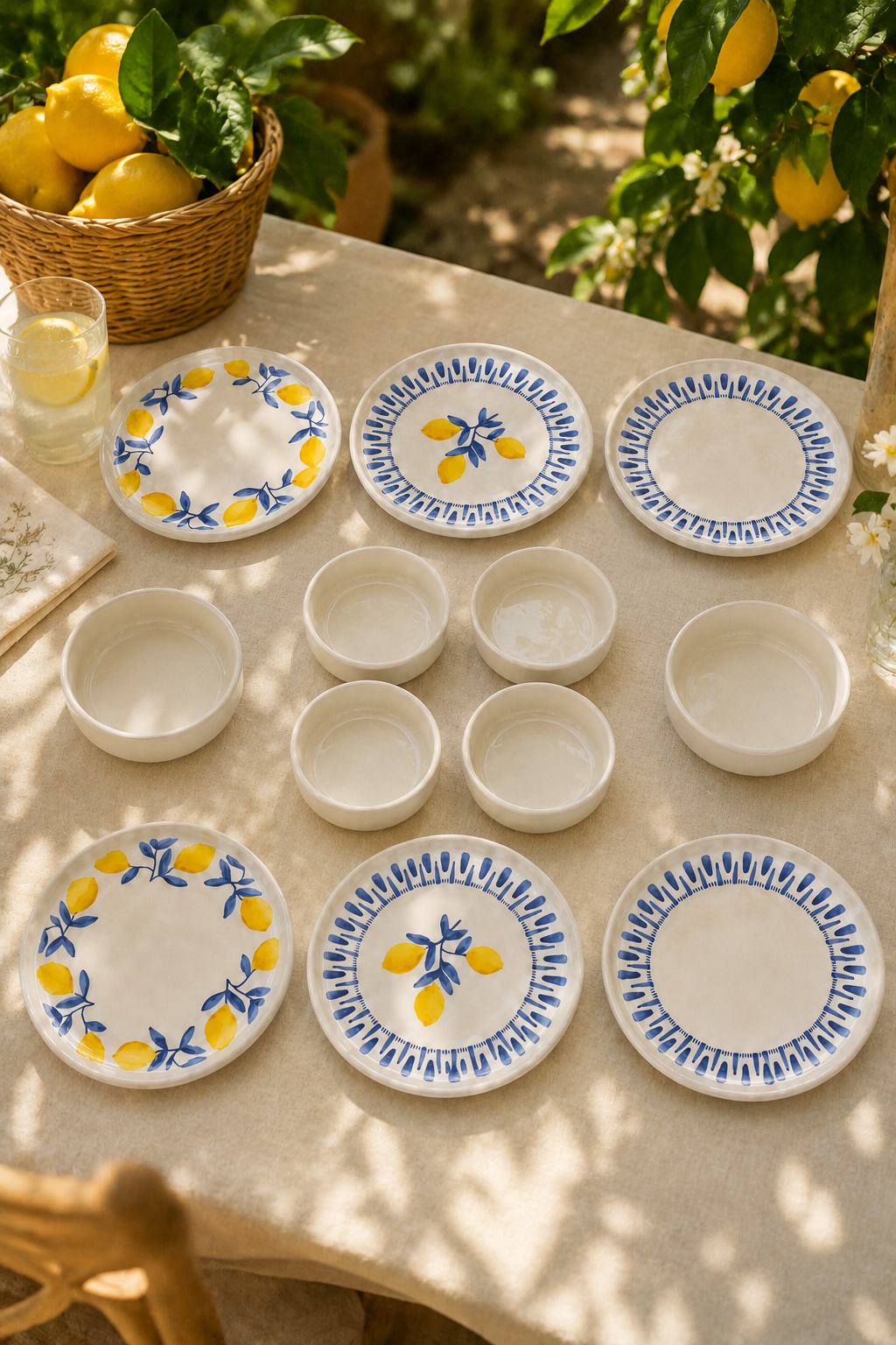 Riviera Blue 12 Parça 6 Kişilik Handmade Stackable Seramik Tabak Seti Premium Sunum & Kahvaltı Takımı - Sofralya