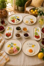 Sorrento 10 Parça 4 Kişilik Stackable Seramik Kahvaltı Takımı Limon Desenli Ayaklı Sunumluklu Sofra Seti - Görsel 2