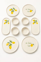 Sorrento 10 Parça 4 Kişilik Stackable Seramik Kahvaltı Takımı Limon Desenli Ayaklı Sunumluklu Sofra Seti - Görsel 3