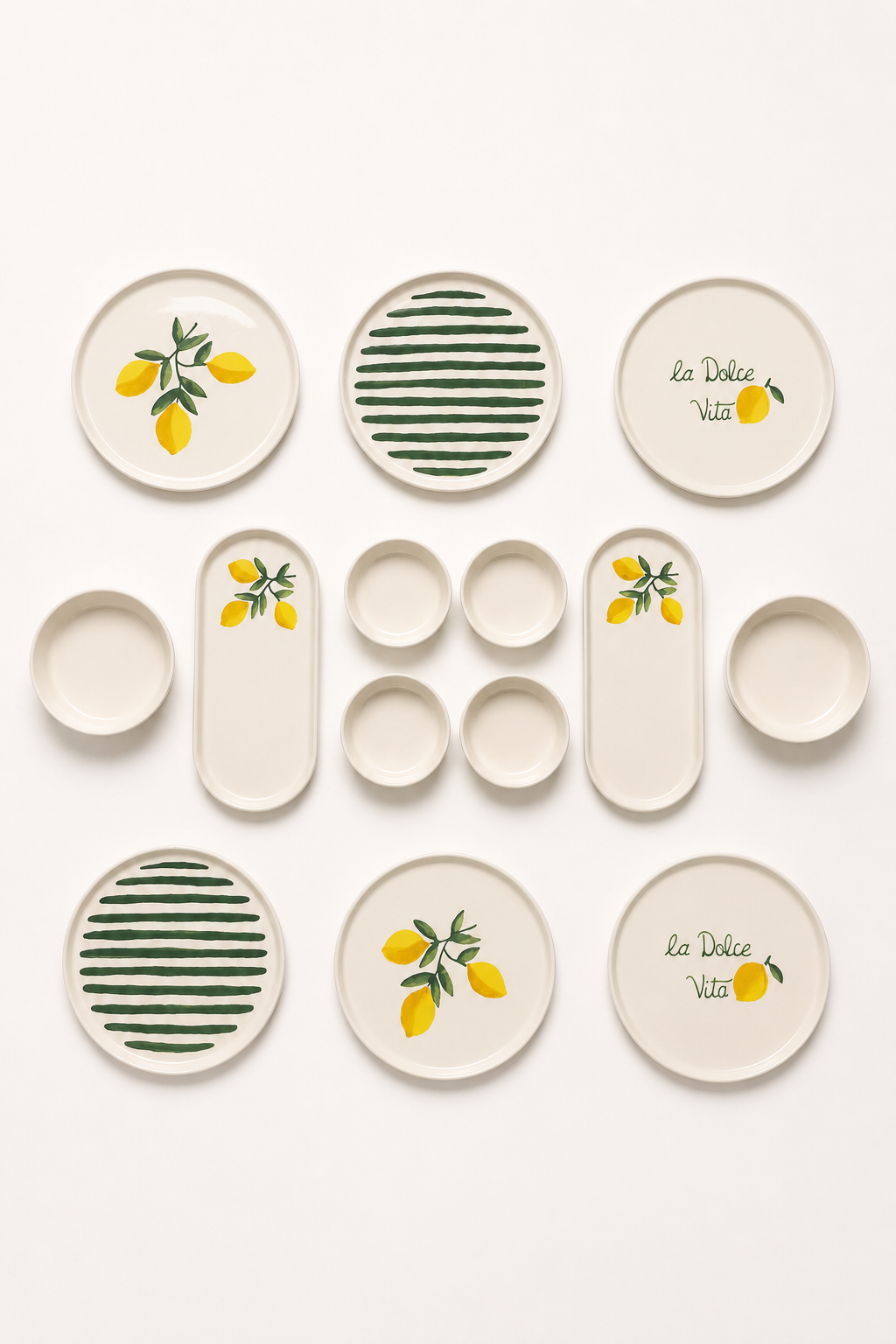 Sorrento 14 Parça 6 Kişilik Seramik Stackable Kahvaltı Takımı Limon Desenli Ayaklı Sunumluklu Sofra Seti - Görsel 3