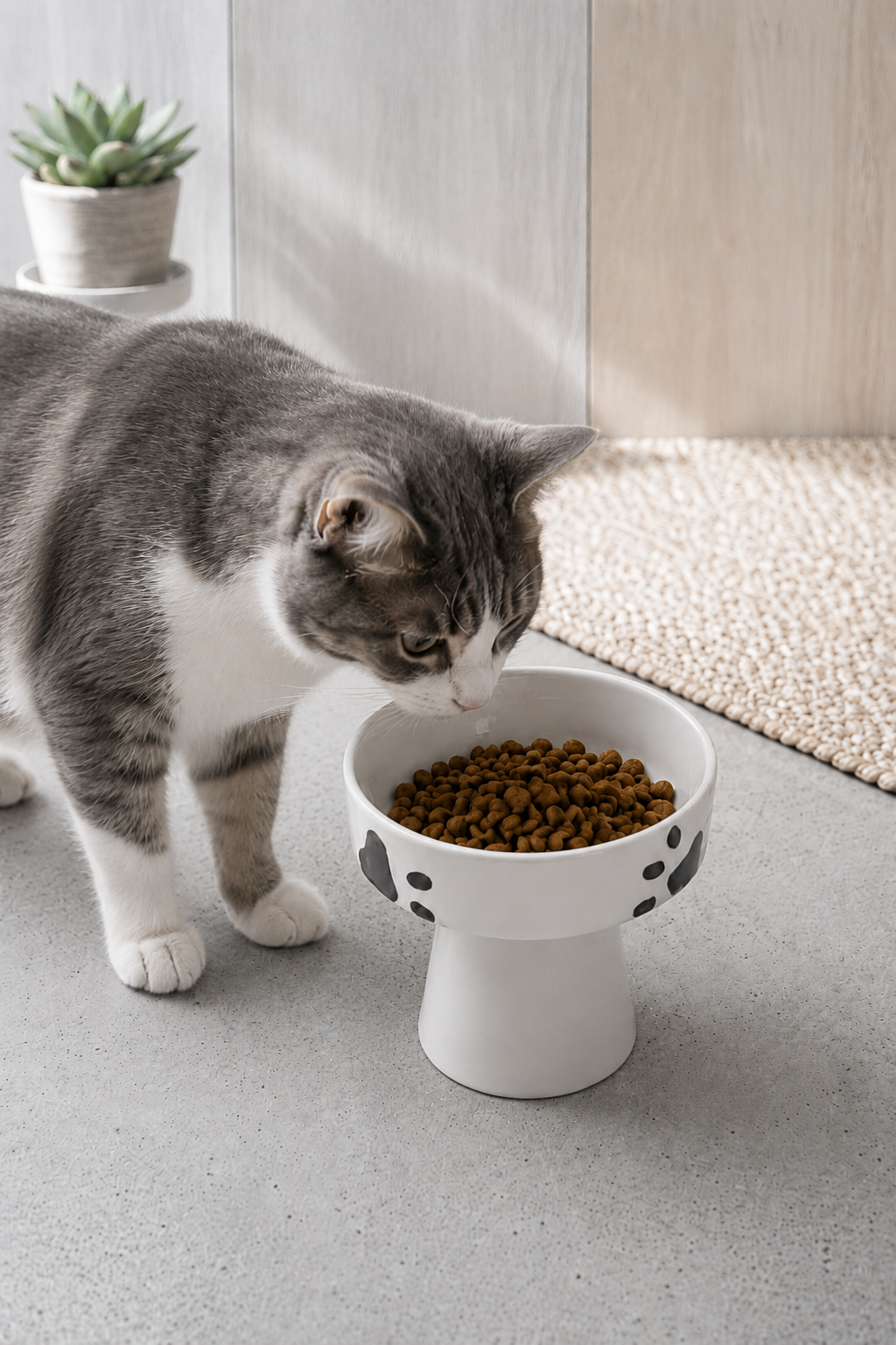 Seramik Kedi ve Köpek Mama Su Kabı 300 ml Ayaklı Yükseltilmiş Mama Kabı 13 cm - Sofralya