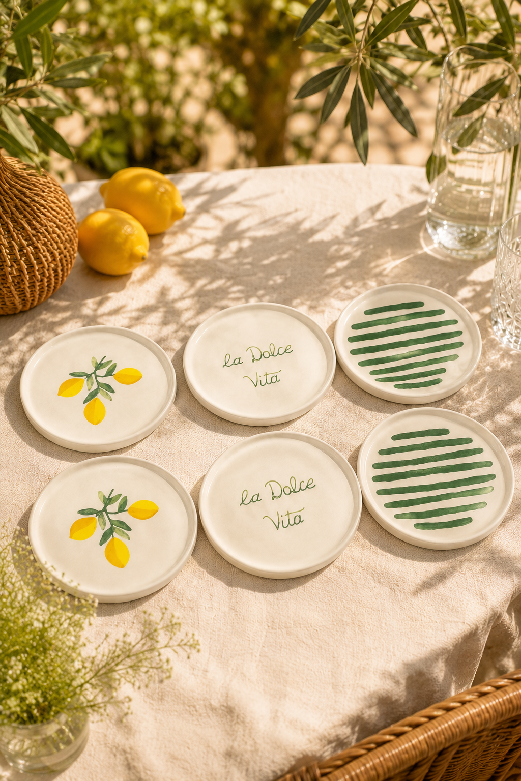 Sorrento 6 Adet 16 cm Seramik Tatlı Tabağı Seti Akdeniz Esintili Limon Desenli Pasta ve Sunum Tabağı - Sofralya