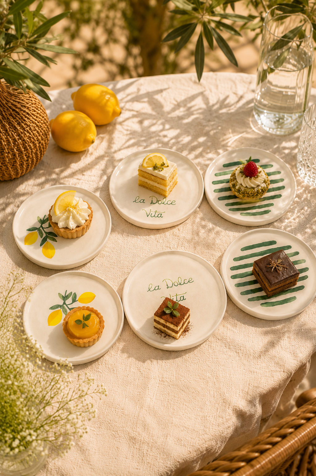 Sorrento 6 Adet 16 cm Seramik Tatlı Tabağı Seti Akdeniz Esintili Limon Desenli Pasta ve Sunum Tabağı - Görsel 2