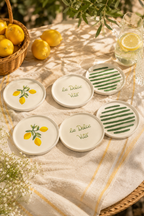 Sorrento 6’lı Seramik Pasta ve Servis Tabağı Seti 20 cm – Limon Desenli Akdeniz Sofra Takımı - Sofralya