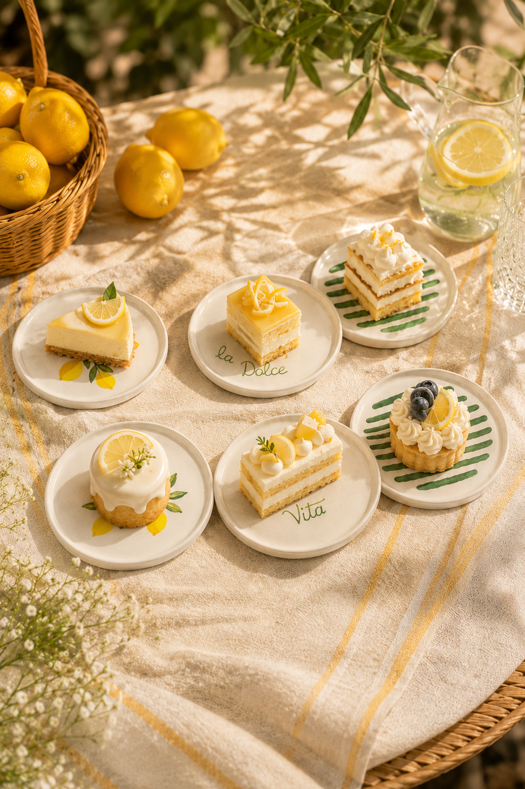 Sorrento 6’lı Seramik Pasta ve Servis Tabağı Seti 20 cm – Limon Desenli Akdeniz Sofra Takımı - Görsel 2