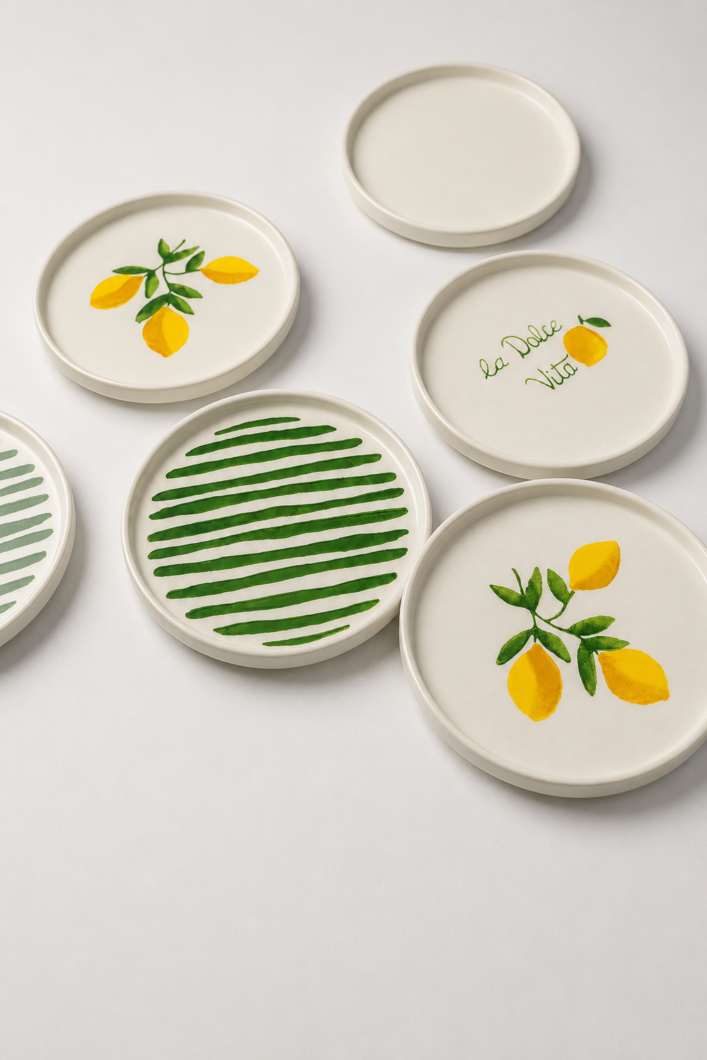 Sorrento 6’lı Seramik Pasta ve Servis Tabağı Seti 20 cm – Limon Desenli Akdeniz Sofra Takımı - Görsel 3