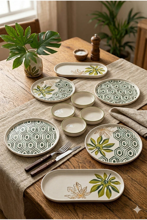 Botanica 4 Kişilik 10 Parça Handmade Stackable Kahvaltılık Takım & Misafir Sunum Seti Çerezlik Tabaklı - Sofralya