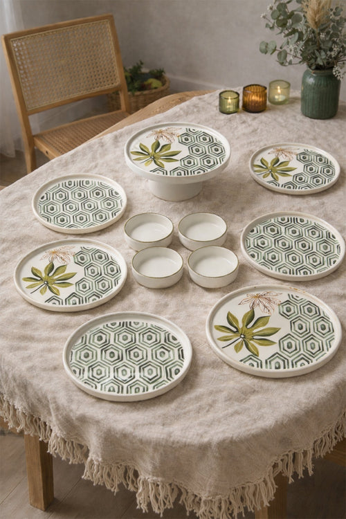 Botanica 6 Kişilik 11 Parça Handmade Seramik Kahvaltı Takımı & Desenli Sunum Seti Çerezlik ve Servis Tabaklı - Sofralya