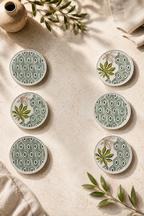 Botanica 6'lı Handmade Seramik Pasta Tabağı Seti Yaprak Desenli Tatlı ve Sunum Tabağı 20 Cm Lüx Kahvaltı Tabağı - Görsel 3