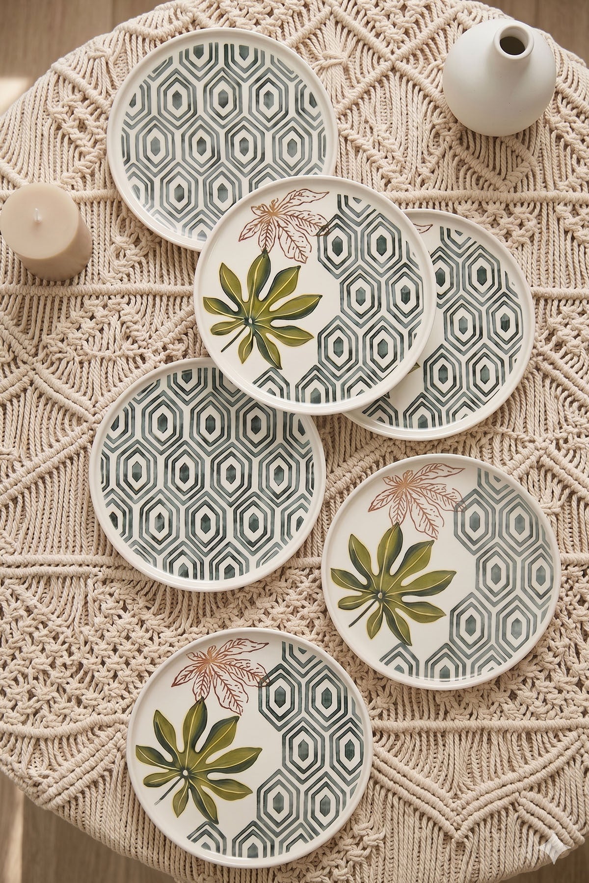 Botanica 6'lı Handmade Seramik Pasta Tabağı Seti Yaprak Desenli Tatlı ve Sunum Tabağı 20 Cm Lüx Kahvaltı Tabağı - Sofralya